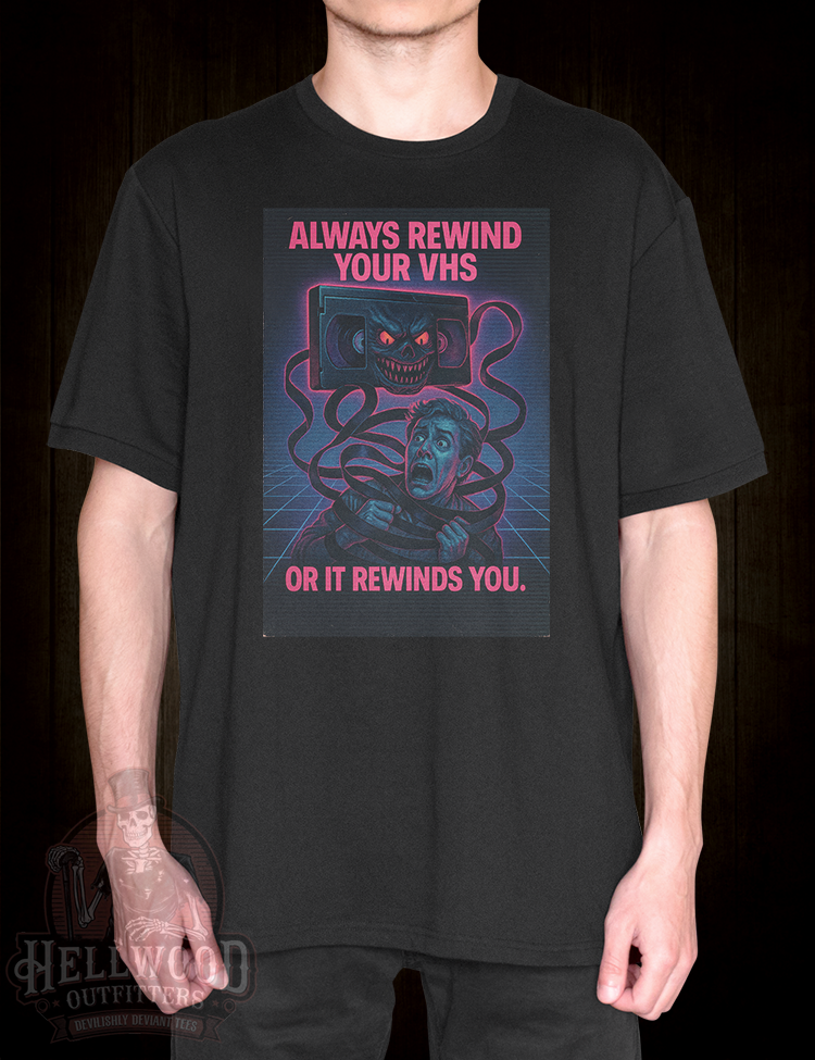Be Kind Rewind horror satire neon retro t-shirt