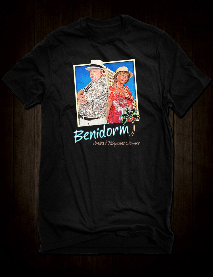 Colorful Benidorm T-shirt featuring Donald and Jacqueline Stewart Characters