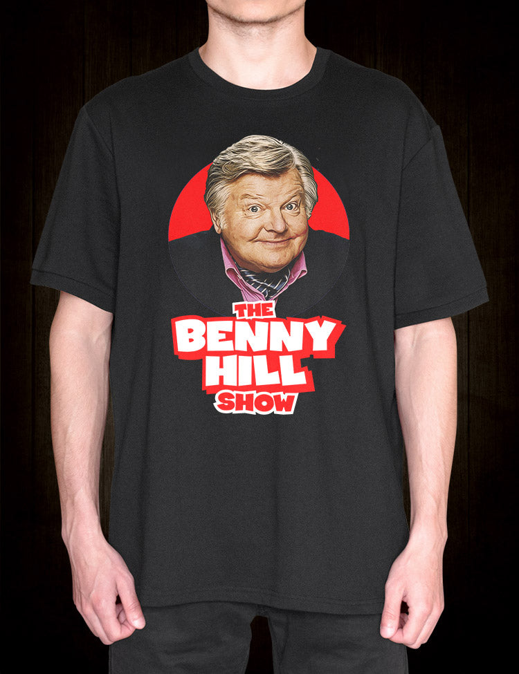 Benny Hill Show T-Shirt pays tribute to British comedy legend.