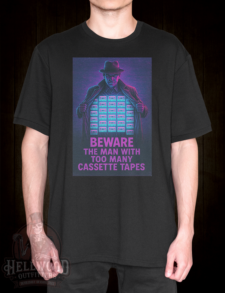 Cult noir cassette tape paranoia graphic tee retro style