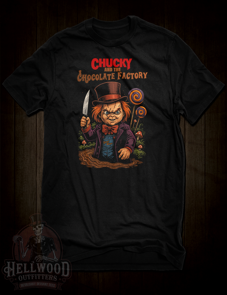Chucky and the Chocolate Factory horror mash-up t-shirt