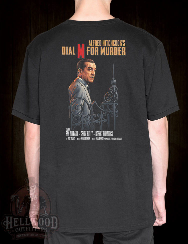 Stylish noir film t-shirt for Hitchcock enthusiasts
