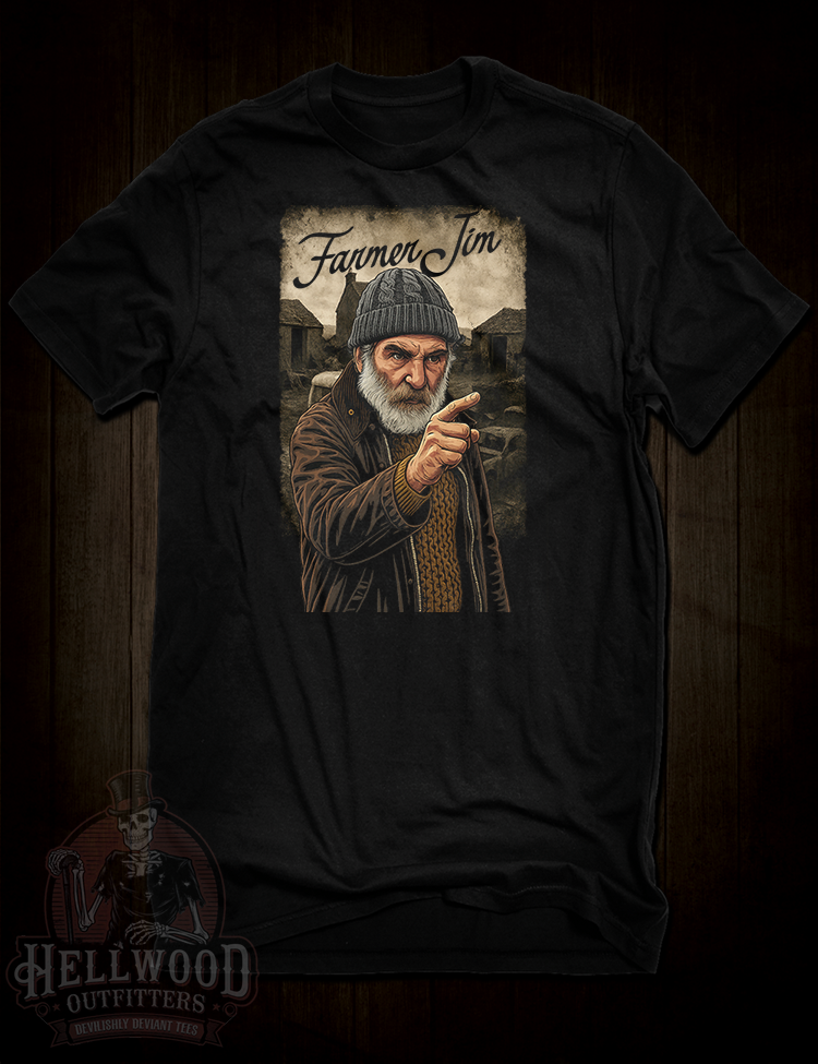 Farmer Jim Brassic t-shirt design close-up