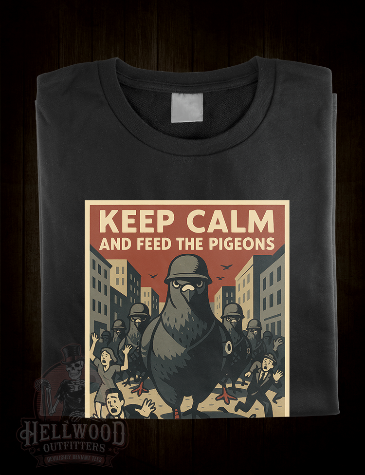 Dystopian parody propaganda style Feed the Pigeons t-shirt