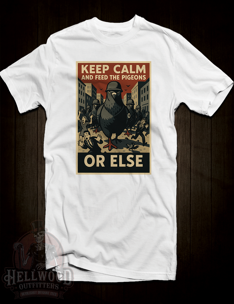 Feed the pigeons or else propaganda satire shirt