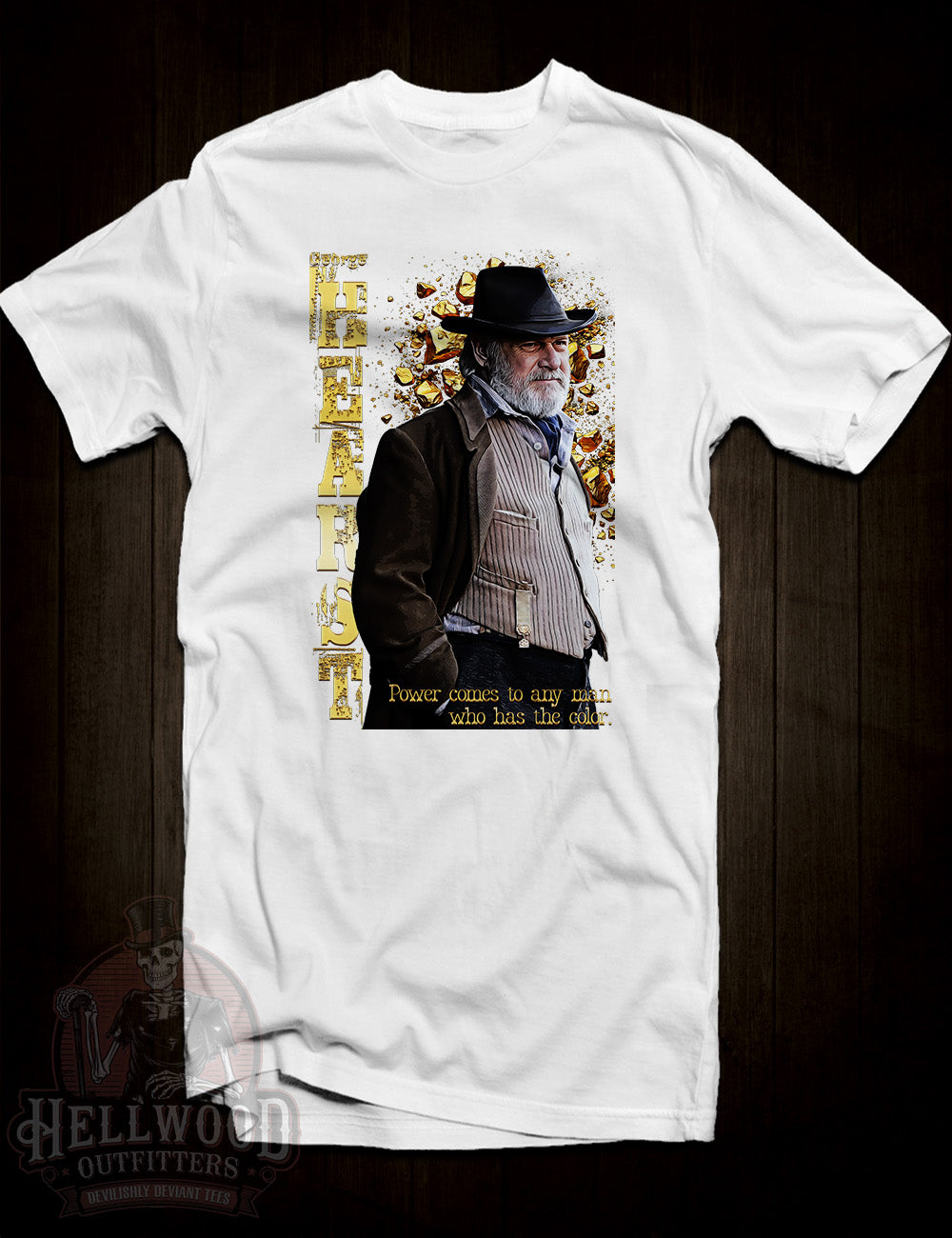 Ruthless industrialist George Hearst tee
Deadwood character-inspired apparel