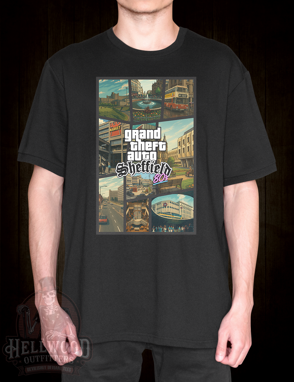 Graphic tee with iconic Sheffield and GTA mashup