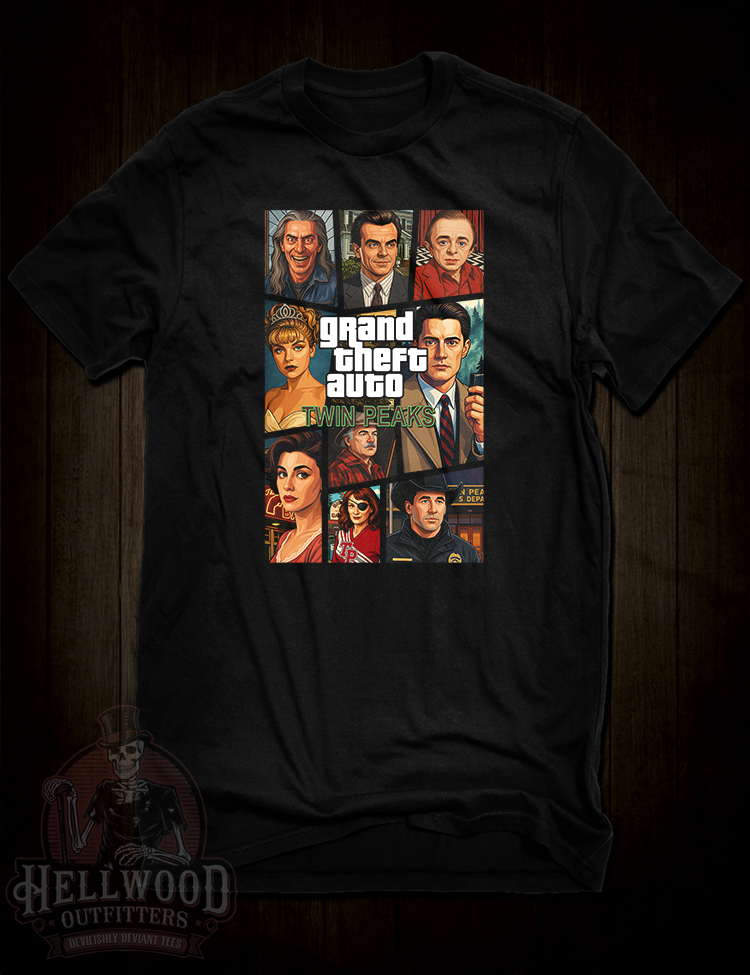 Twin Peaks meets Grand Theft Auto mashup t-shirt