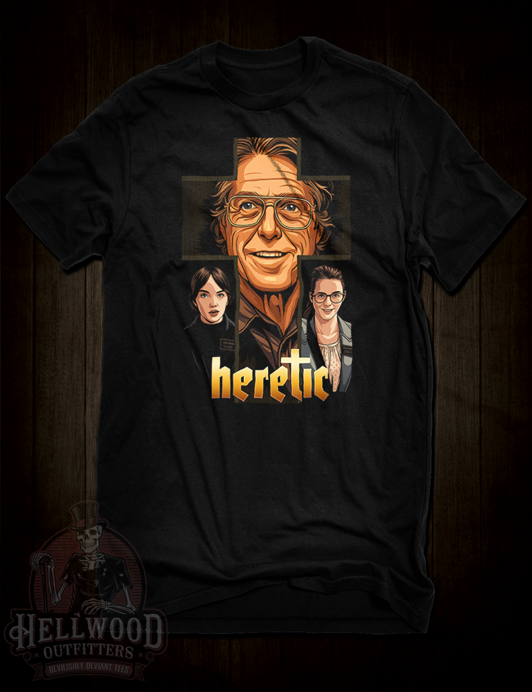 Heretic t-shirt inspired by 2024 horror film starring Hugh Grant
