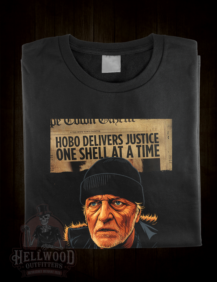 Shotgun-wielding hobo graphic tee