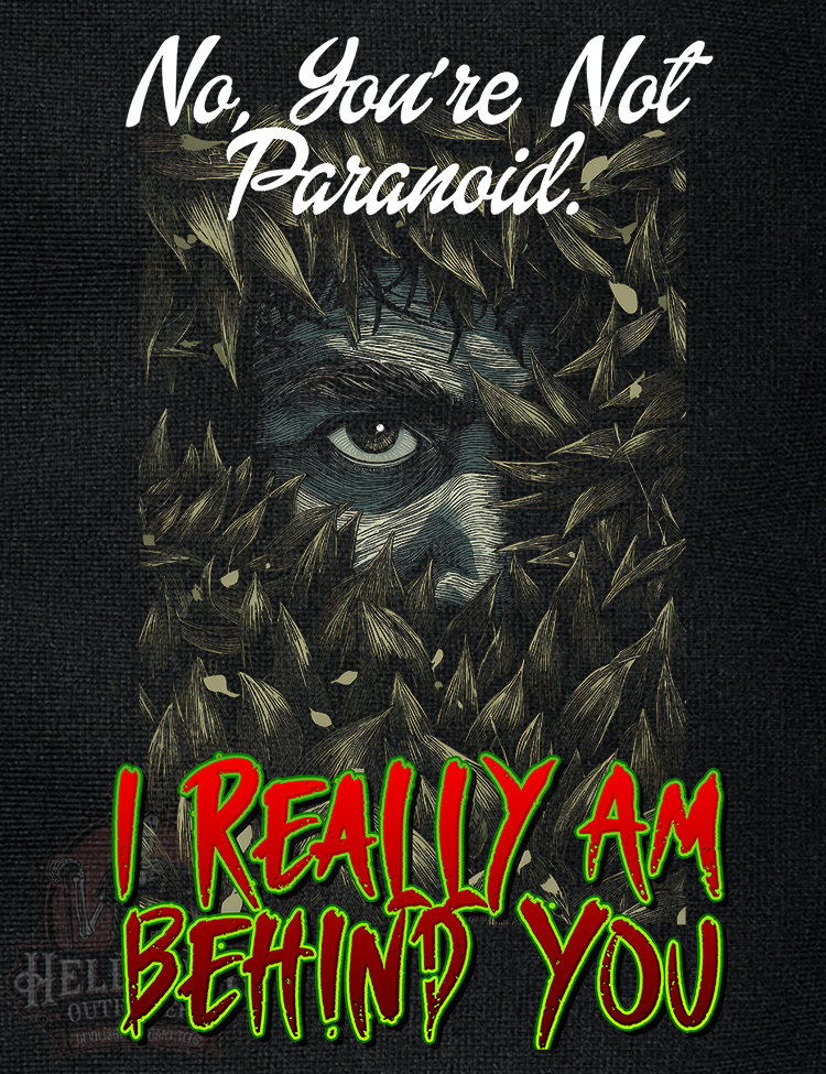 Funny paranoid t-shirt with unsettling design