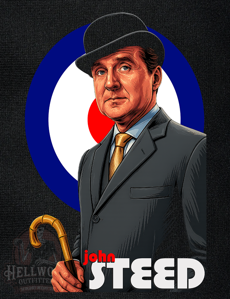 John Steed bowler hat and umbrella tribute tee