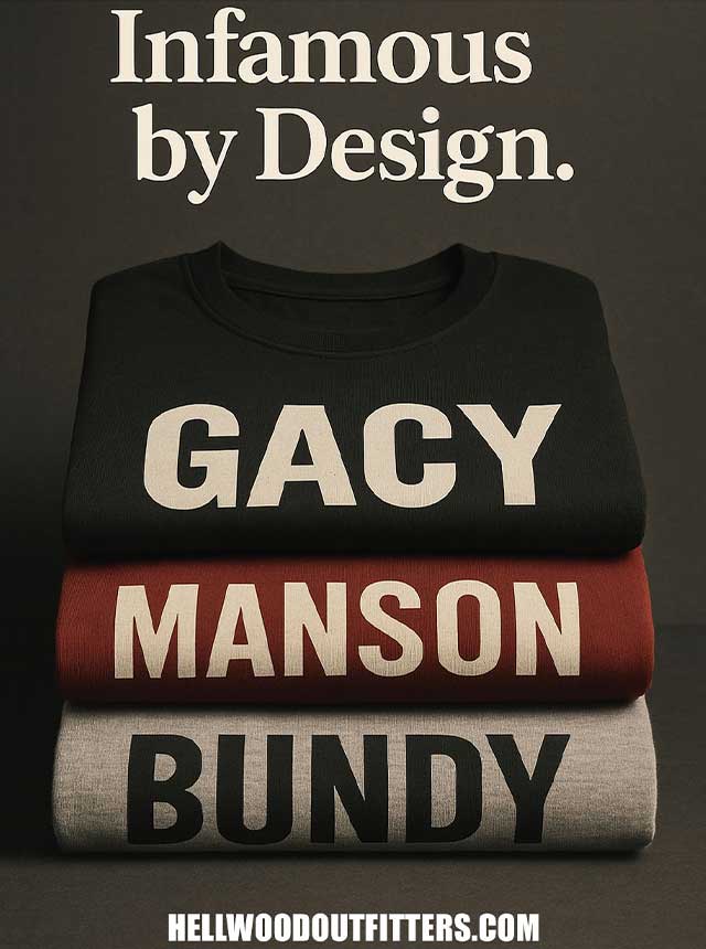 Infamous by design. A selection of serial killer t-shirts from Hellwood Outfitters