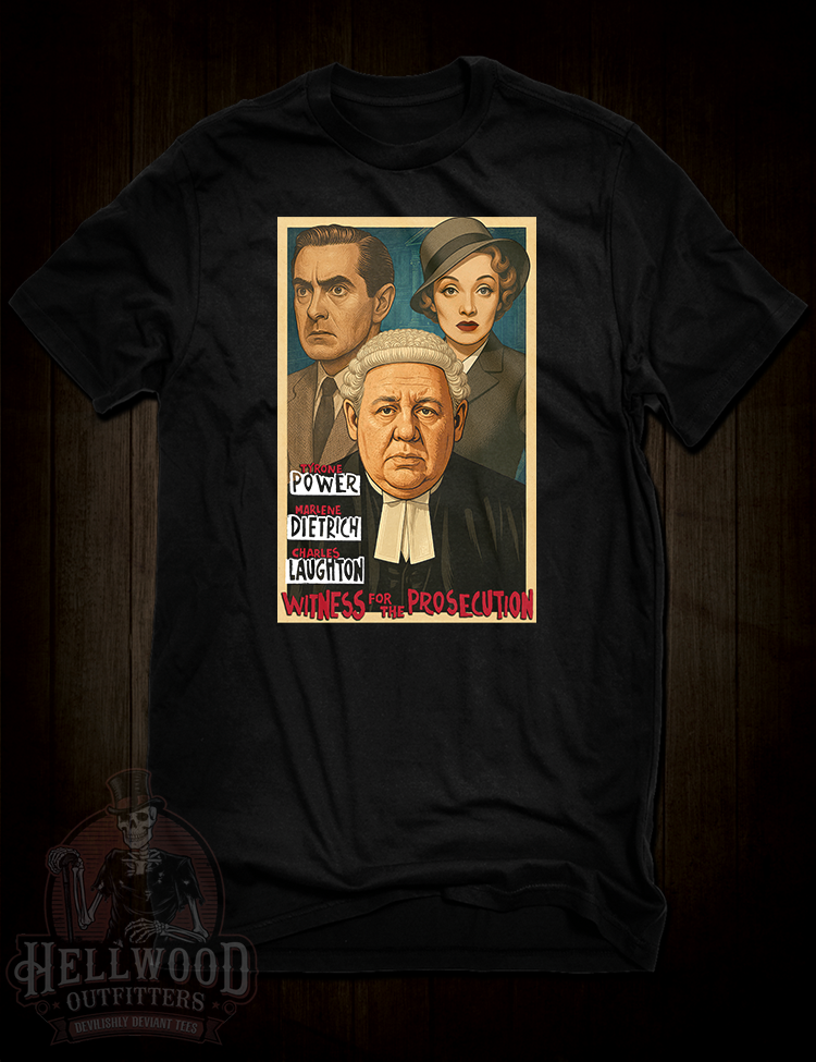 Witness For The Prosecution poster artwork on black t-shirt