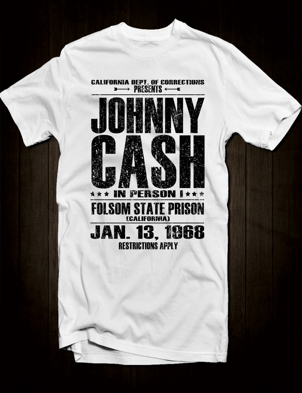 White Johnny Cash T-Shirt Live At Folsom Prison Concert