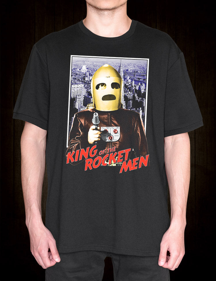 Vintage-inspired King of the Rocket Men t-shirt with distressed graphics