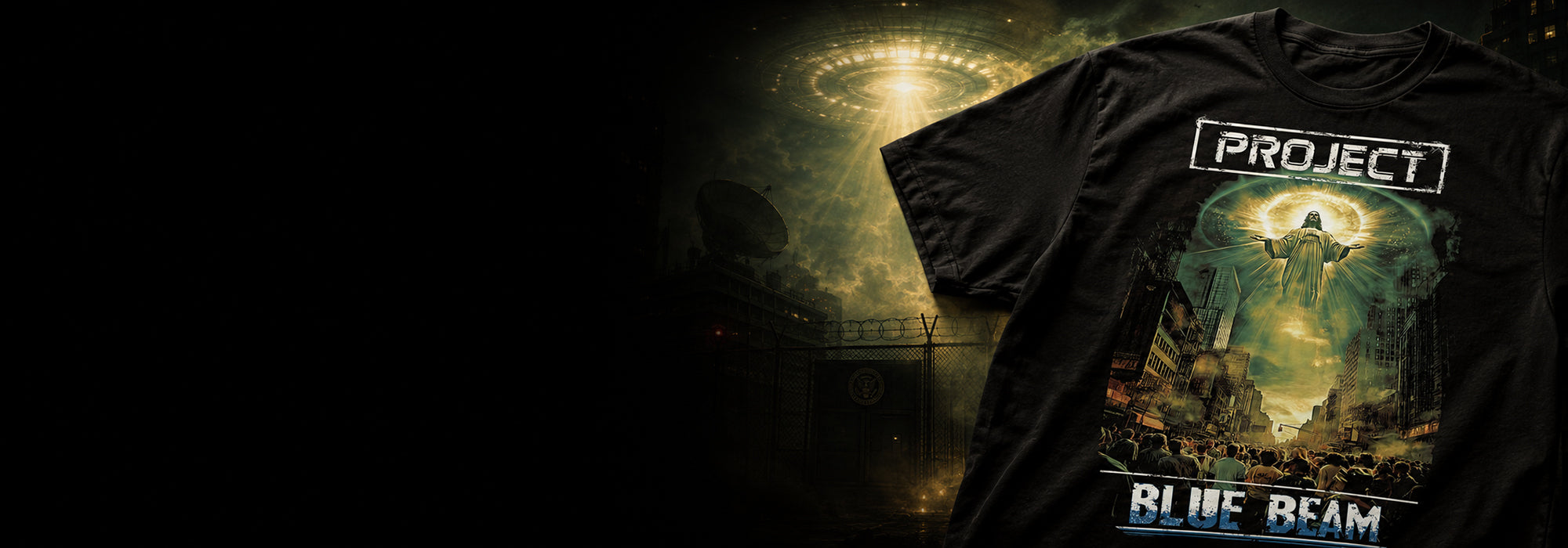 UFO and government secrets t-shirts inspired by flying saucers, classified projects and secret bases