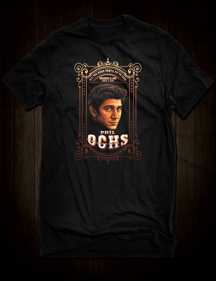Phil Ochs T-shirt featuring the influential American protest folk singer