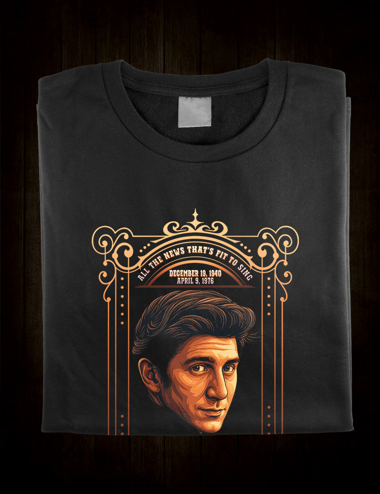 Illustrated folk revival design featuring singer-songwriter Phil Ochs
