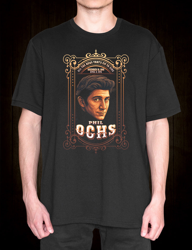 Retro Phil Ochs portrait tee for fans of American folk history