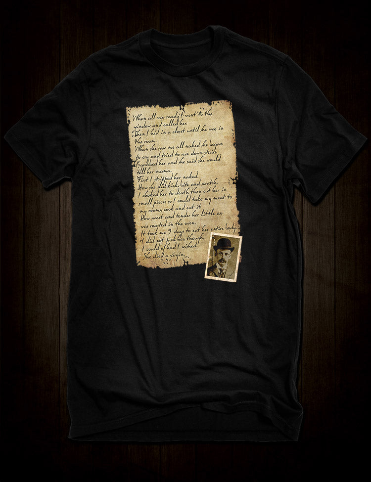 Serial killer t-shirt featuring Albert Fish's infamous letter