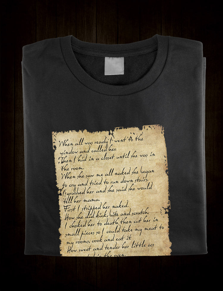 Albert Fish t-shirt with infamous letter to victim's parents