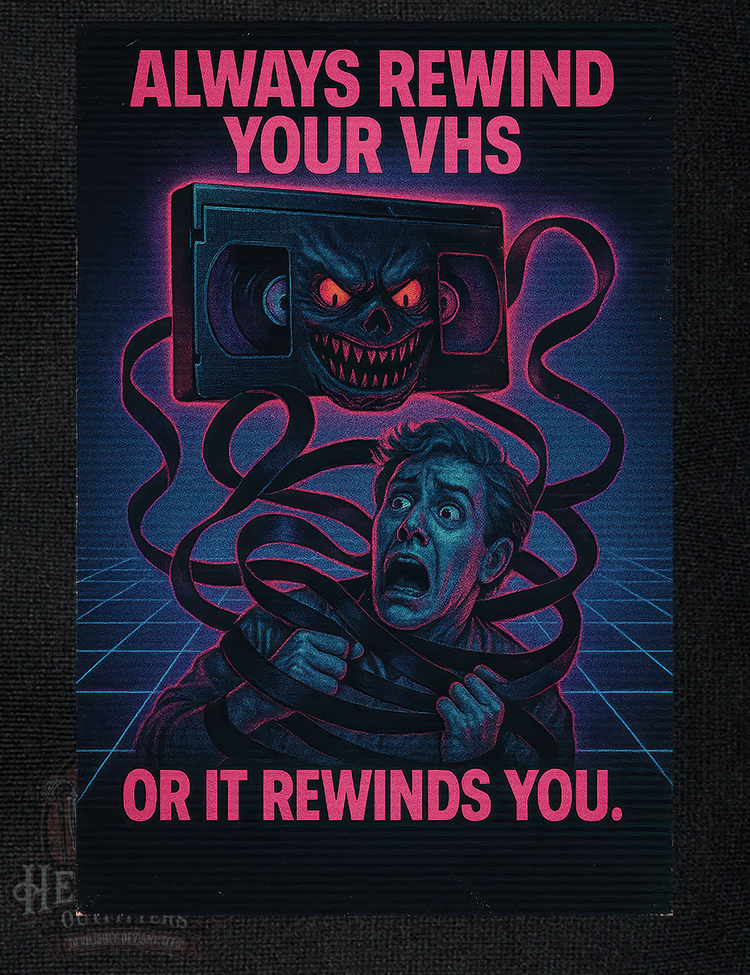 1980s horror VHS cassette parody poster style shirt