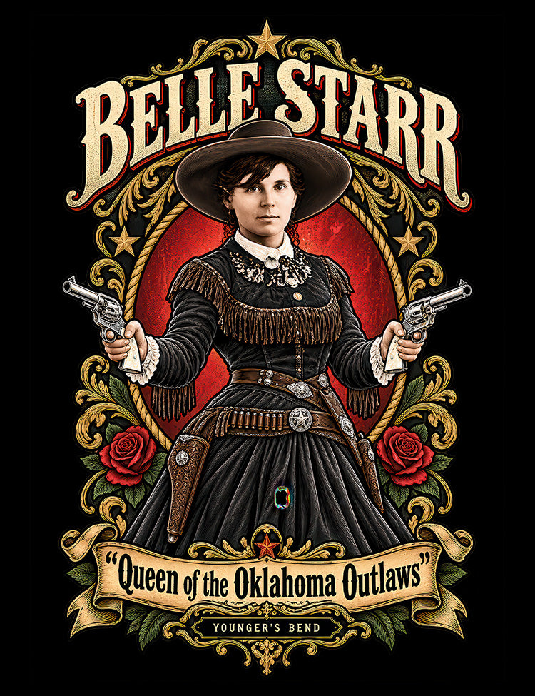 American frontier history T-shirt celebrating the Belle Starr legend
