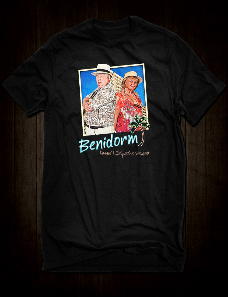 Colorful Benidorm T-shirt featuring Donald and Jacqueline Stewart Characters