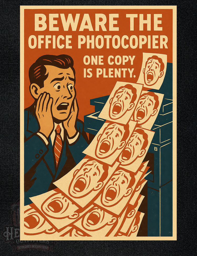 Vintage office humour t-shirt with surreal photocopier art
