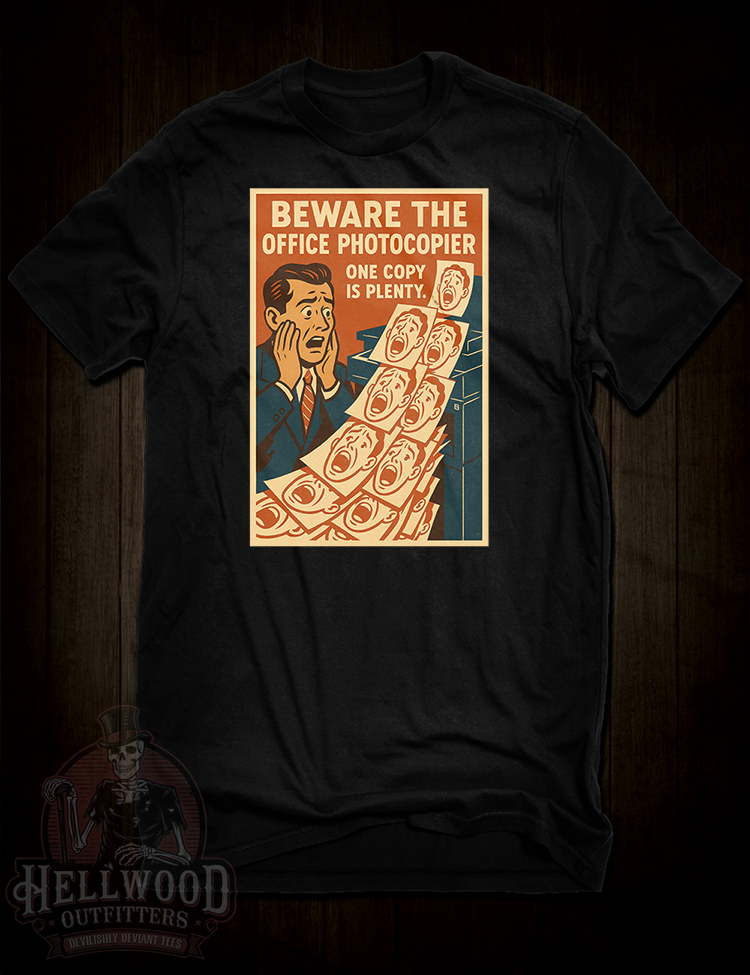 Beware The Photocopier retro propaganda style t-shirt design
