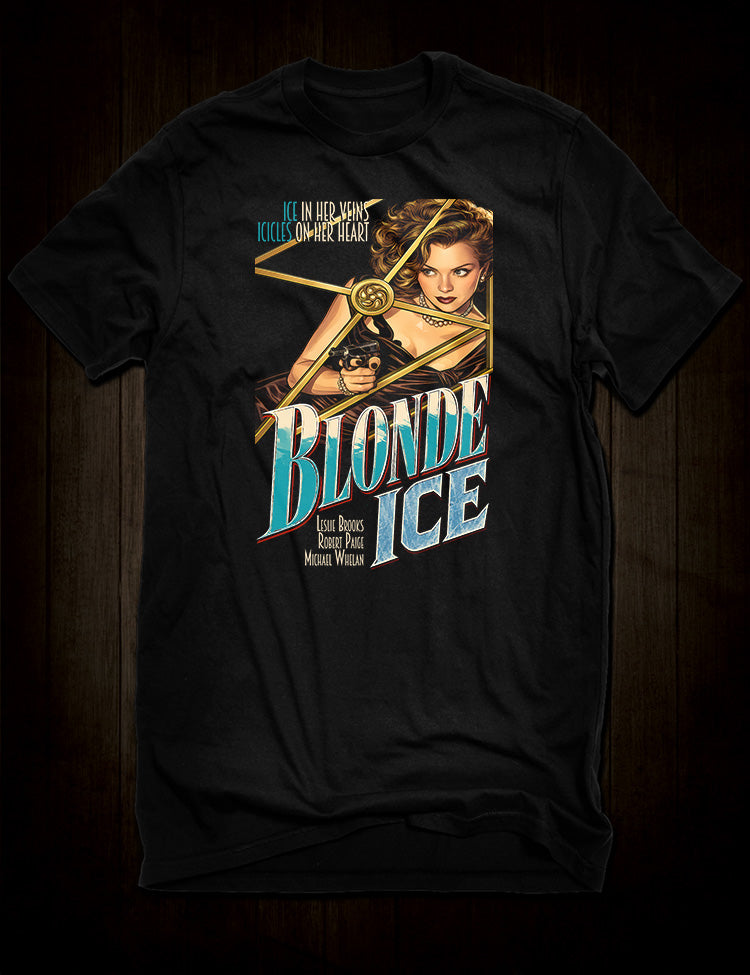 Blonde Ice T-Shirt front view featuring vintage 1948 film noir artwork and icy blue title lettering.