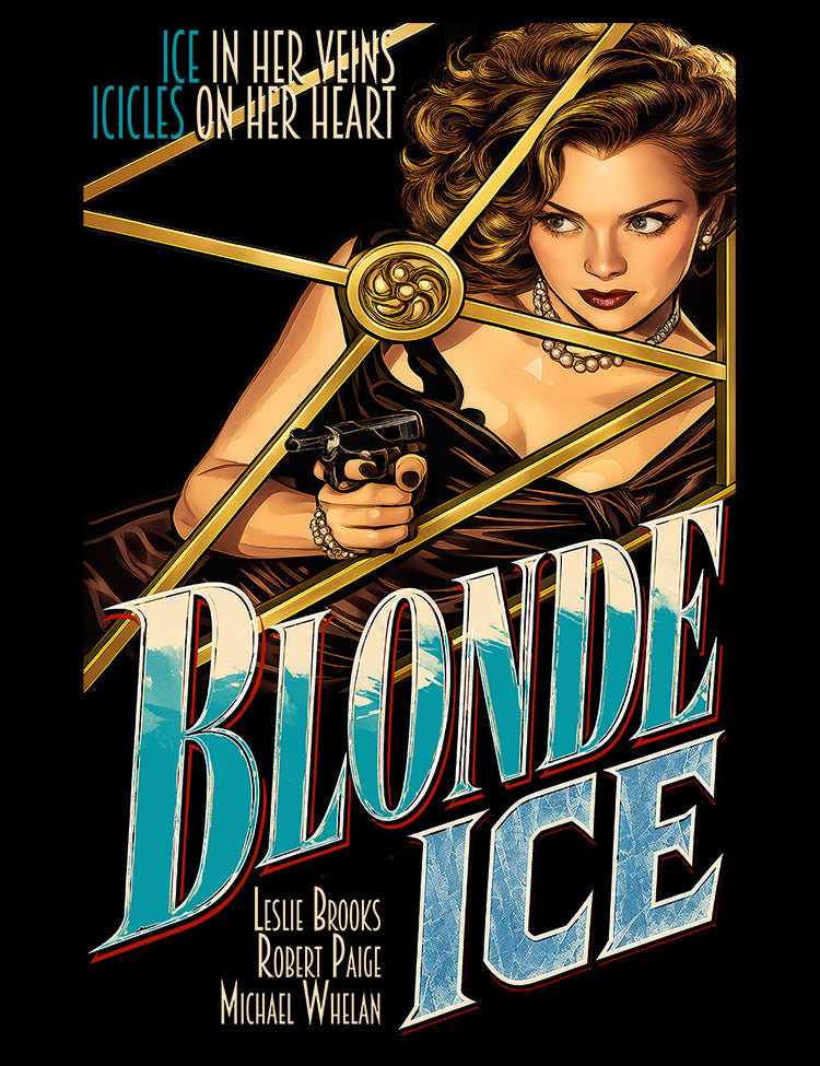 Blonde Ice T-Shirt with Leslie Brooks-inspired noir poster illustration.