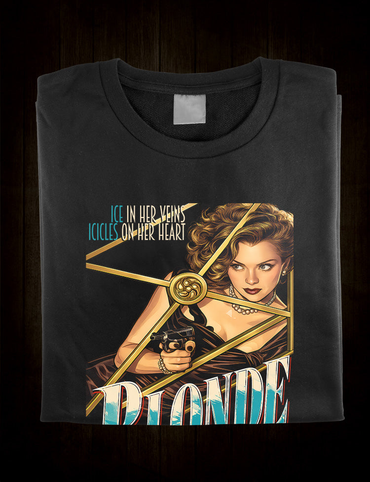 Film noir graphic tee for Blonde Ice with bold vintage poster artwork and classic title treatment.
