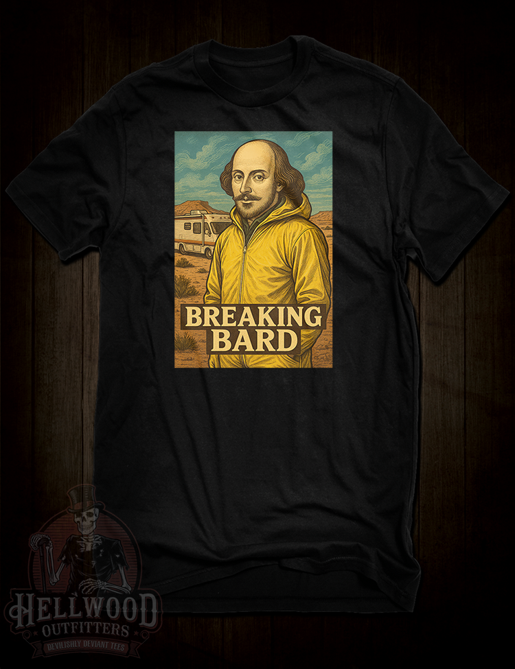 Breaking Bard t-shirt design Shakespeare in hazmat suit