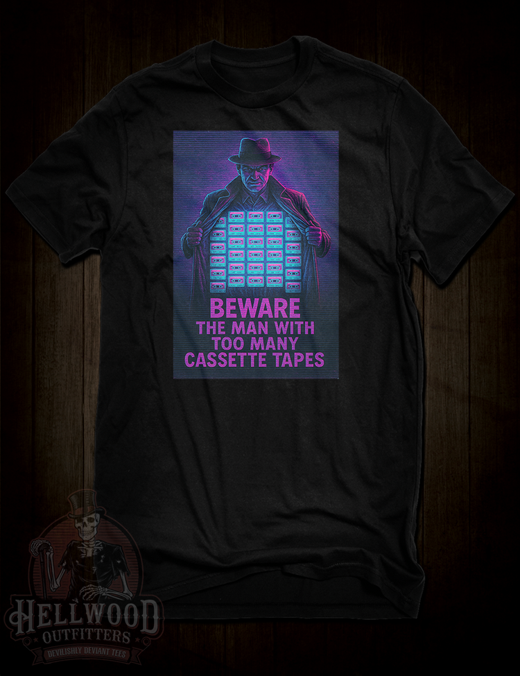 Don’t Trust The Cassette Tape Man retro synthwave t-shirt design