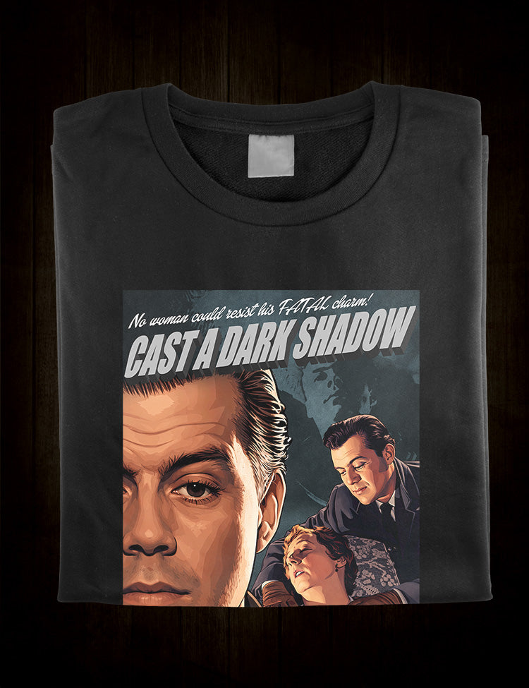 Cult crime movie tee celebrating the cast of Cast A Dark Shadow