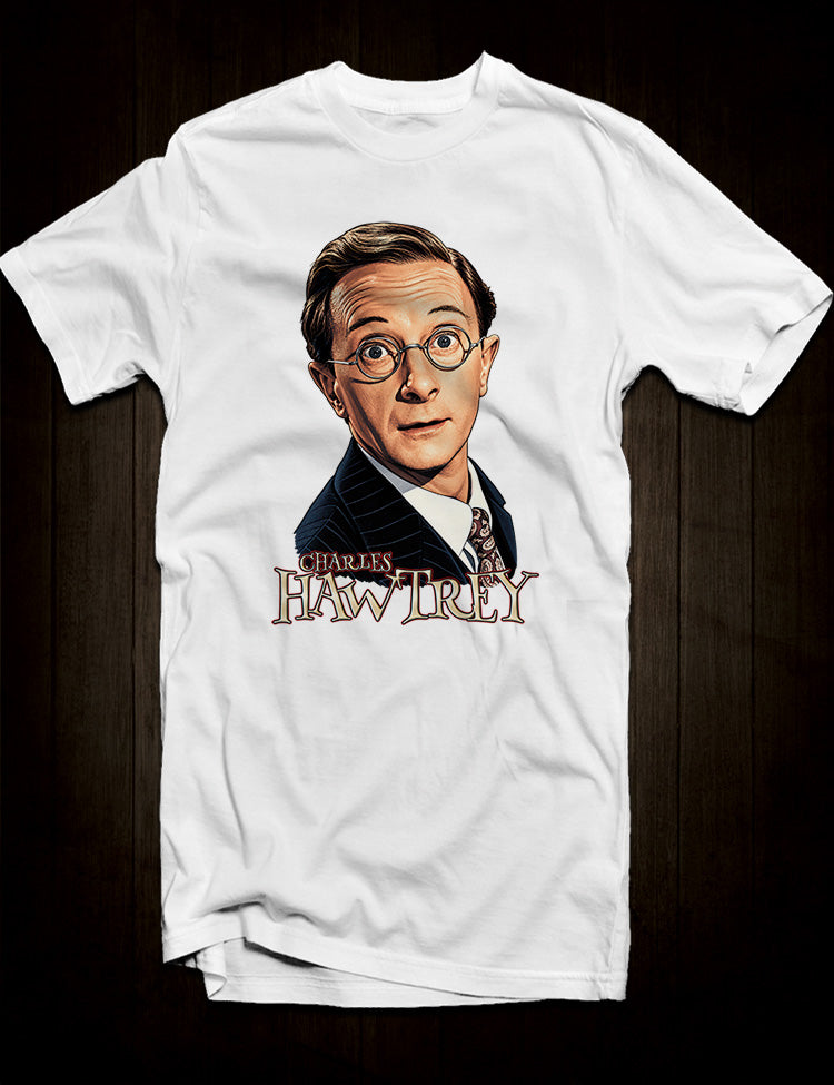 Charles Hawtrey portrait T-shirt inspired by classic 1960s British humour.