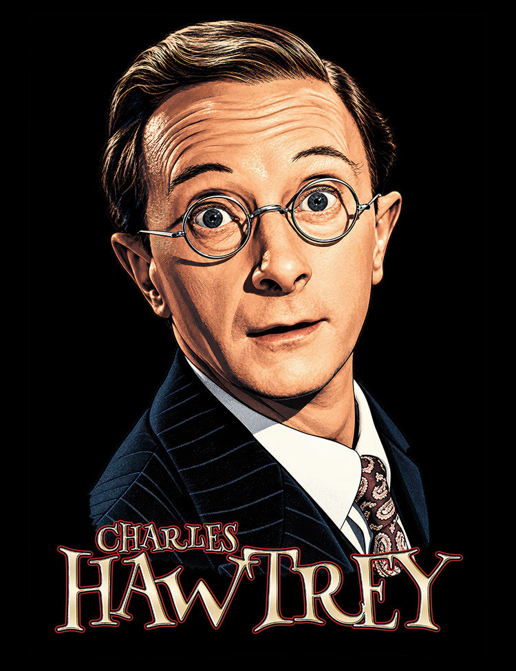 Classic British comedy graphic tee celebrating actor Charles Hawtrey.