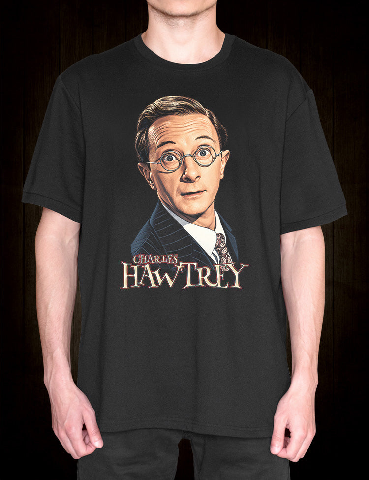 Vintage television and film comedy T-shirt with Charles Hawtrey portrait.