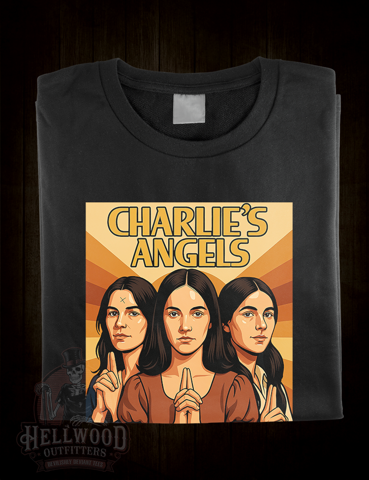 Retro crime parody t-shirt with infamous female killers