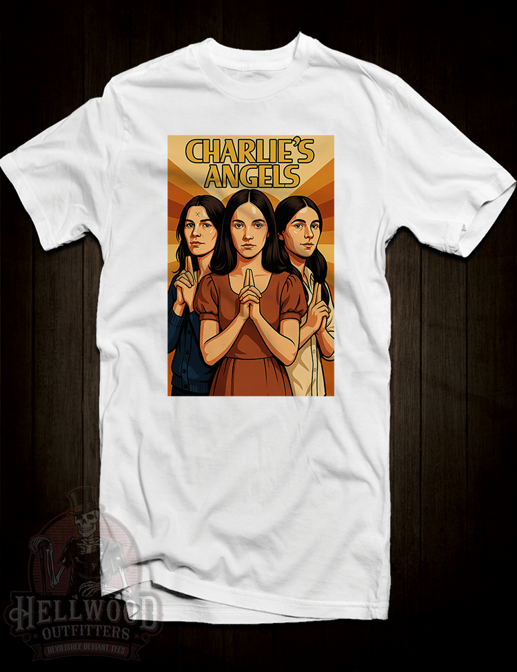 True crime inspired t-shirt featuring Manson Family women
