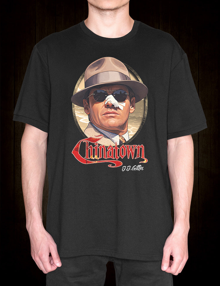 1970s neo noir movie T-shirt design inspired by Chinatown