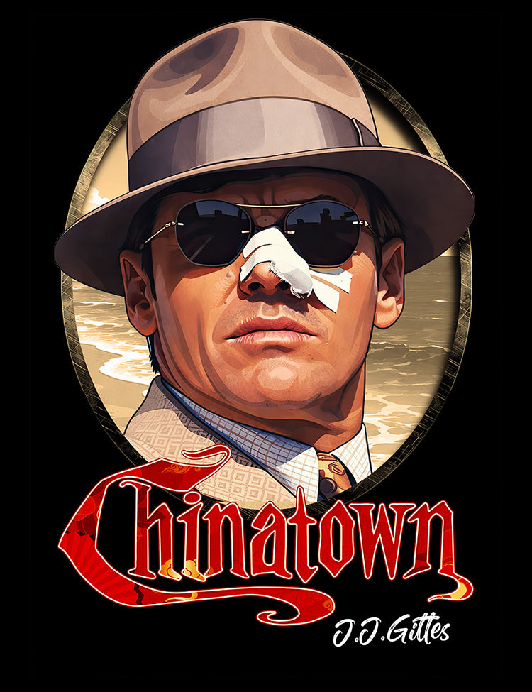 Chinatown movie inspired T-shirt artwork with Jack Nicholson style detective