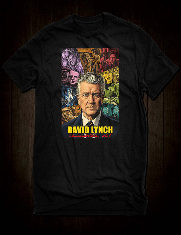 David Lynch Weirdsville USA T-Shirt featuring a portrait collage inspired by his film and television career