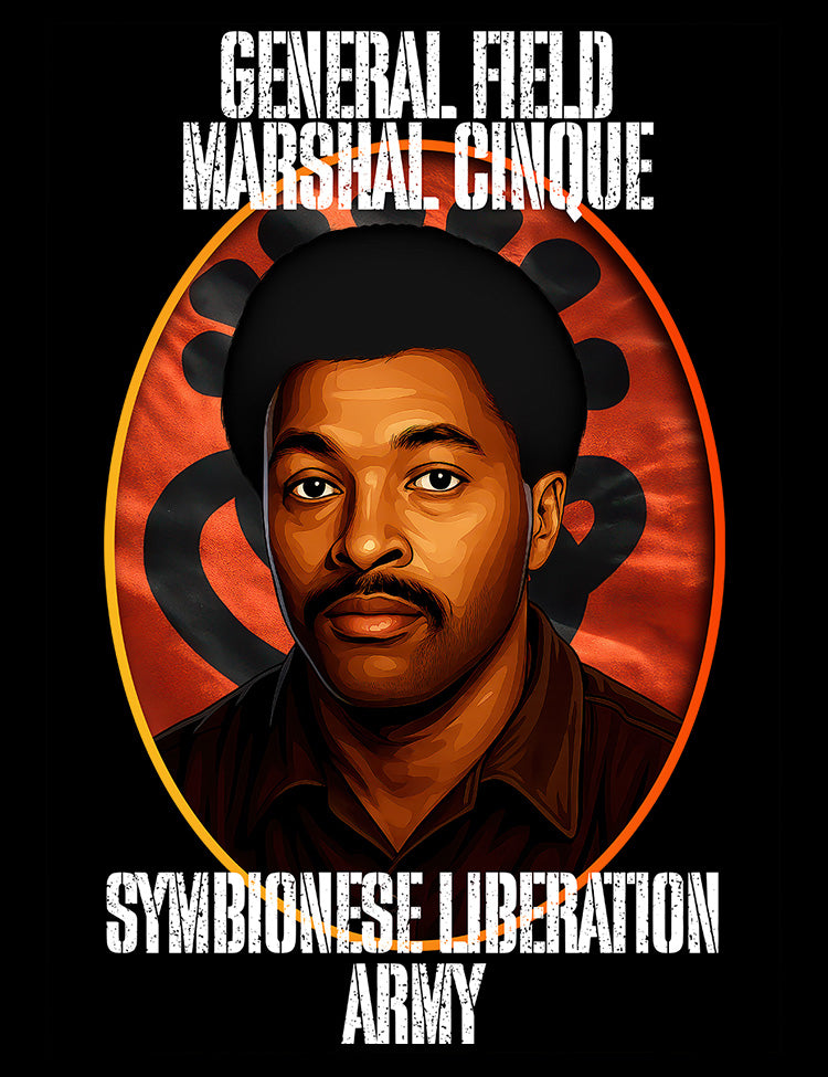 Symbionese Liberation Army graphic featuring Donald DeFreeze illustration