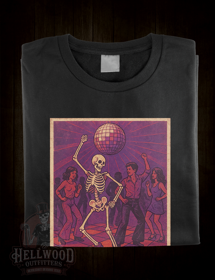 Dancing skeleton under disco ball retro PSA shirt