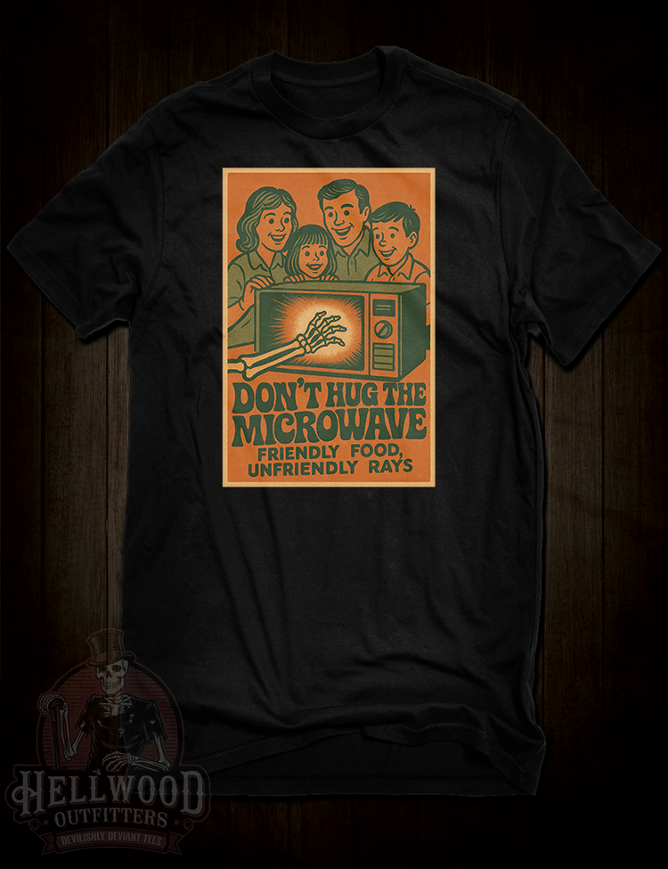 Don’t Hug The Microwave retro propaganda style t-shirt design
