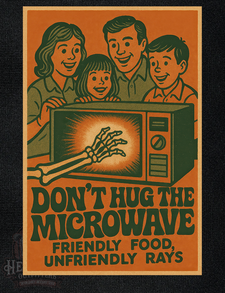 Retro atomic age microwave paranoia humour t-shirt