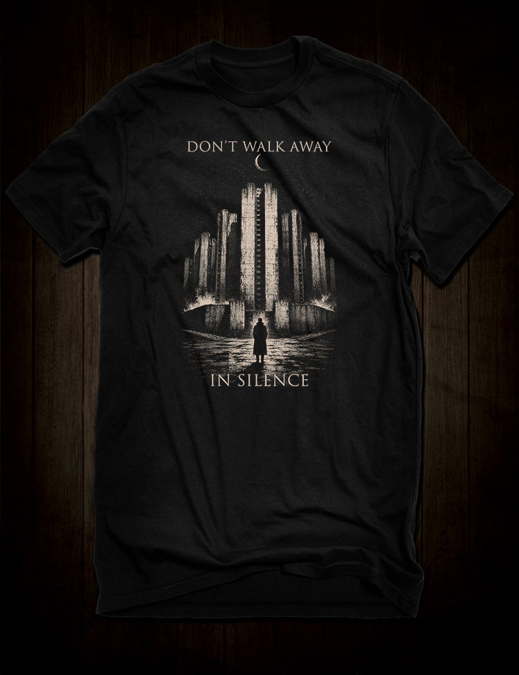 Joy Division Atmosphere lyric T-shirt featuring Don't Walk Away In Silence